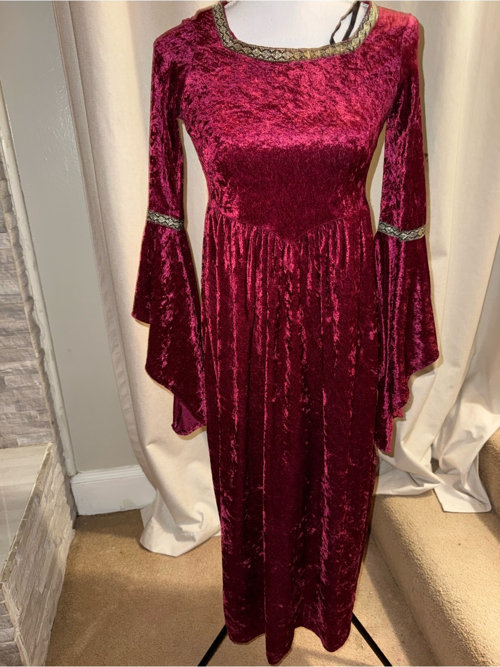 Girls Burgundy Velvet Medieval Princess Costume Dress
